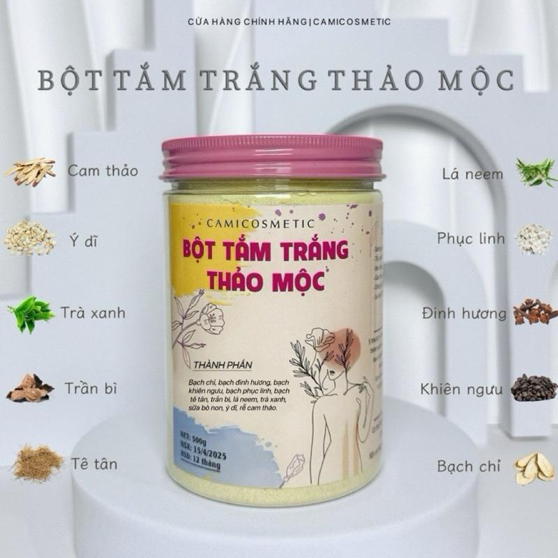 [TẶNG 10G BỘT TINH CHẤT NIACINAMIDE] BỘT TẮM TRẮNG THẢO MỘC 500G,camicosmetic Nữ Dưỡng Body duong trang