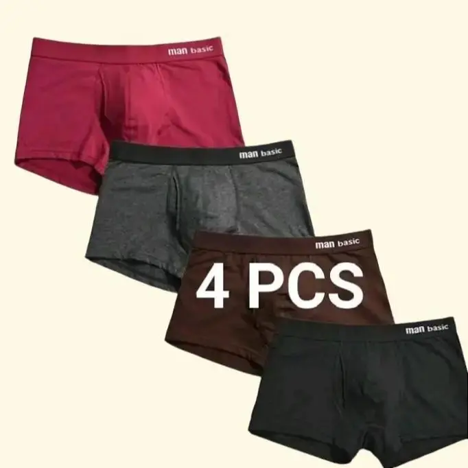 Boxer Celana Pria Katun Spandex Halus, Isi 4 pcs, Motif Mix Lembut Nyaman, Hitam - Sport Karet Dewasa Pendek Remaja