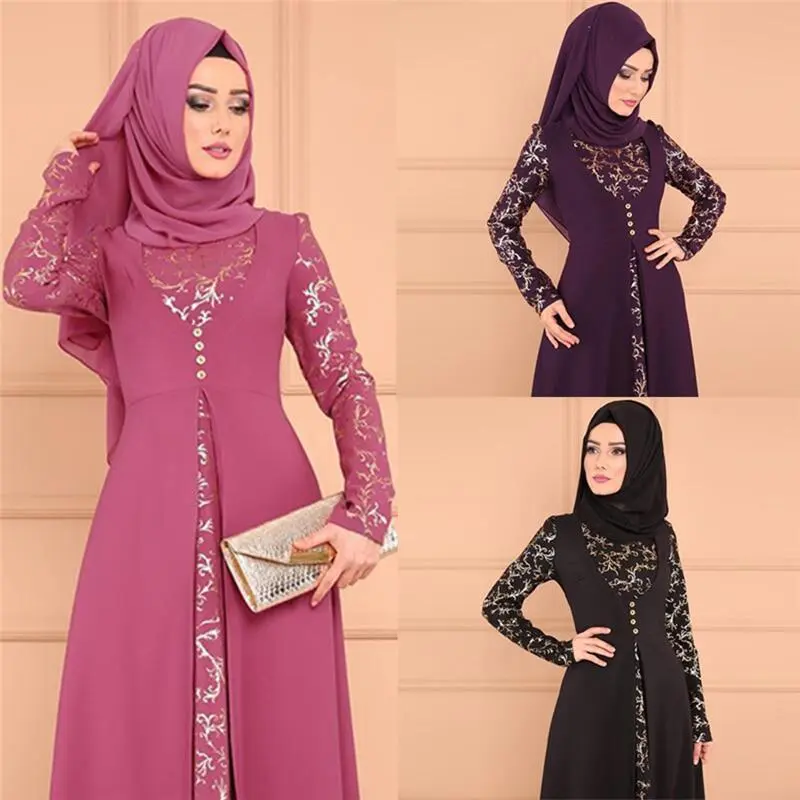 Women Dress Kaftan Robe Dubai Islam Muslim Maxi Dress Abayas Caftan Marocain Qatar Oman Muslim Clothing