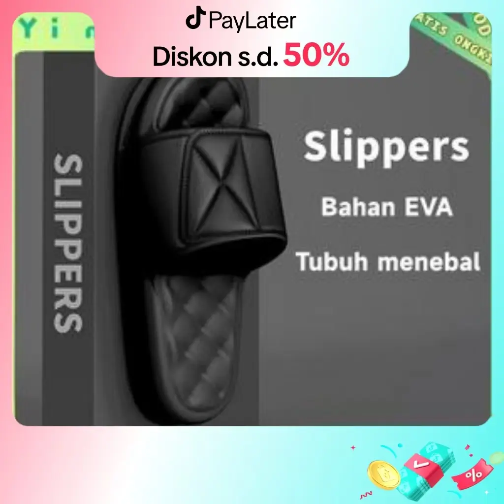 Sandal karet pria dewasa empuk EVA Sendal pria slop terbaru casual EVA cowok remaja murah kekinian anti slip Hitam