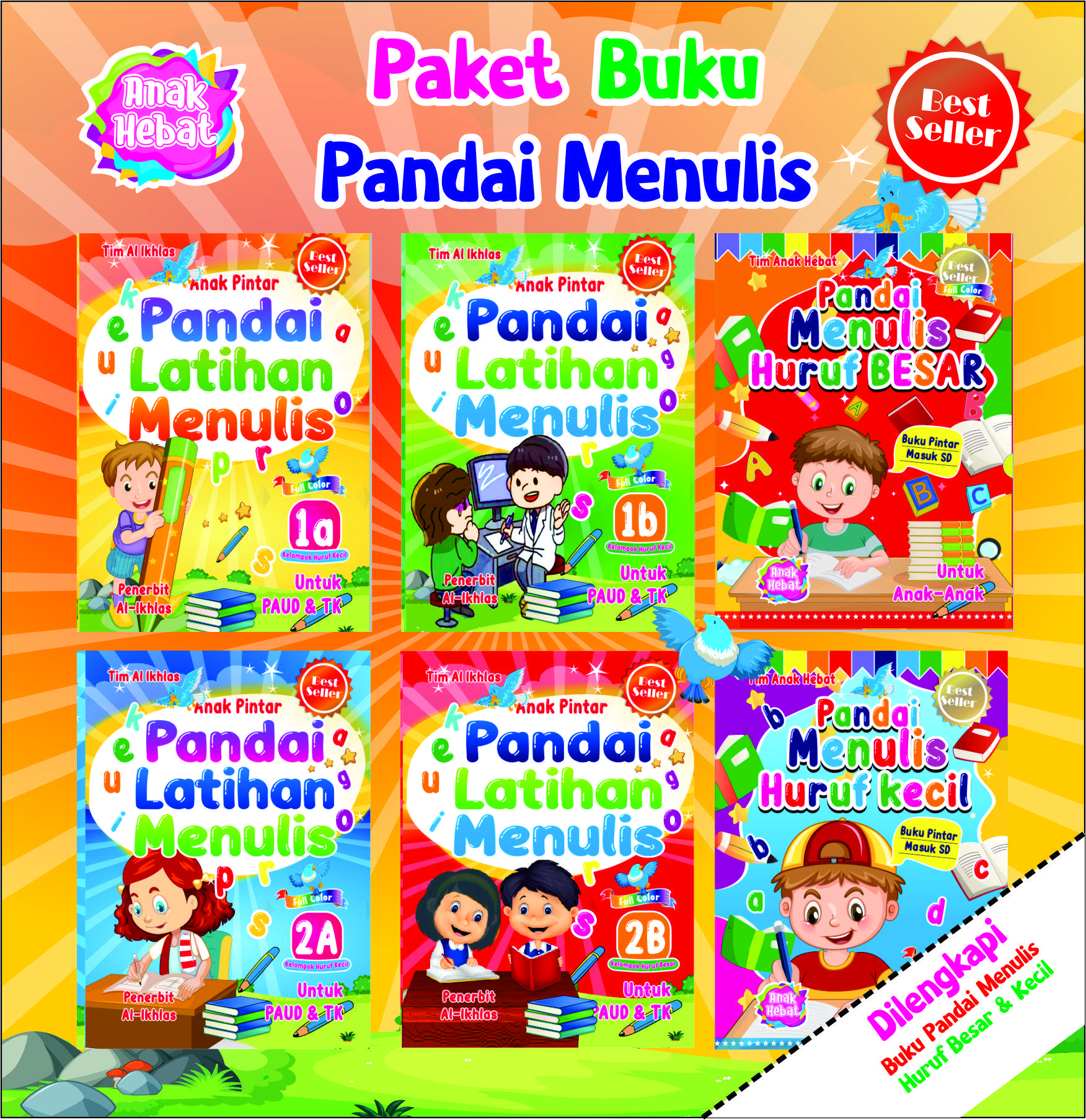 ANAK HEBAT PANDAI MENULIS HURUF 1 PAKET ISI 6 BUKU Belajar Bag Paper Stationery