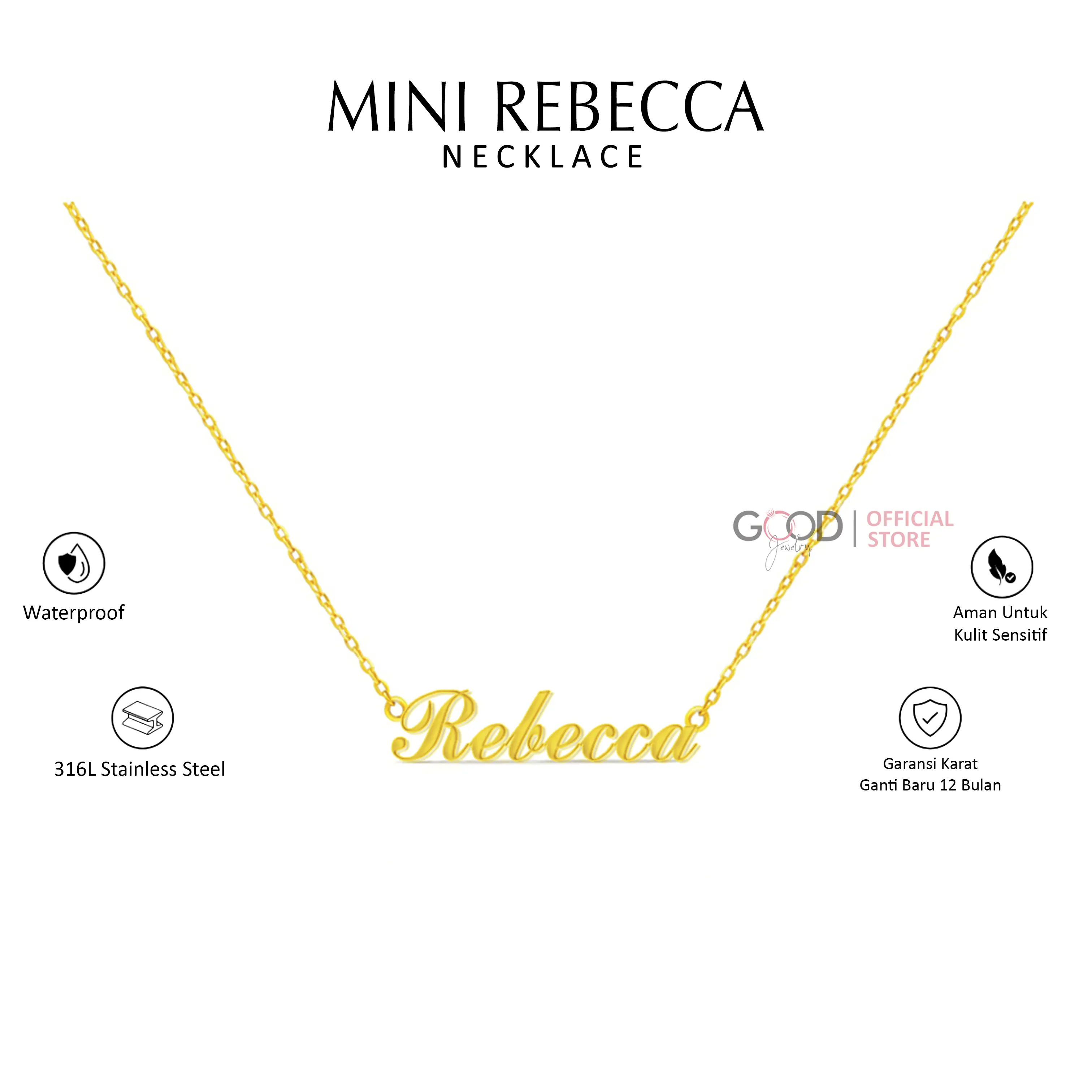 Kalung Titanium Wanita Custom Nama Bahan 316L Stainless Steel Lapis Emas 18K - Mini Rebecca Necklace