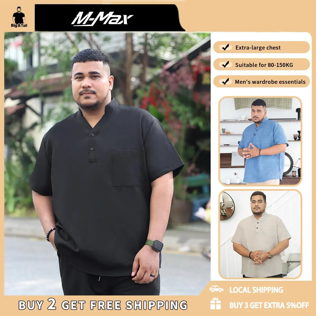 High-quality solid half-button shirt specially tailored for plus-size men Q001 Local Stock