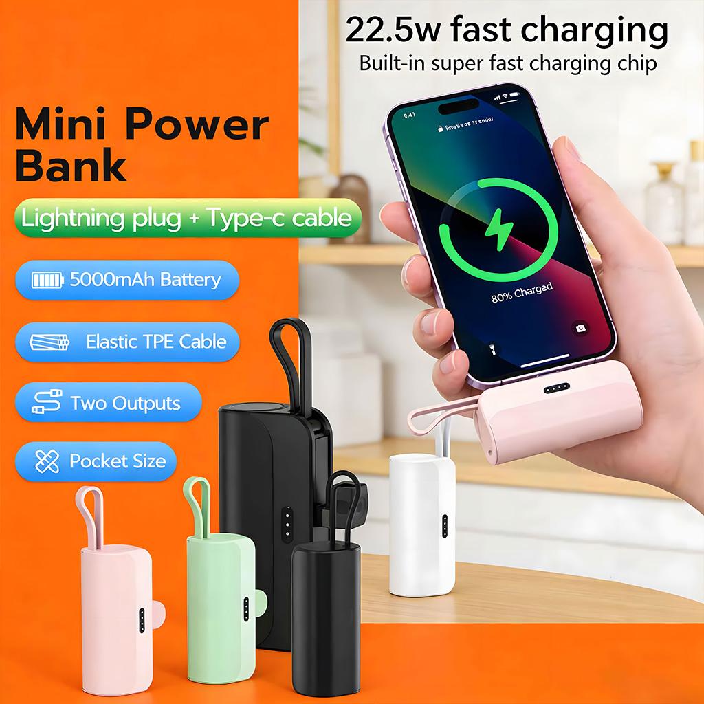 YIBAO LENTIVEN Powerbank 5000 mAh Mini Fast Charging With Port and Cable Type C Lightning KC88 YIBAO LENTIVEN Powerbank 5000 mAh Mini Fast Charging With Port and Cable Type C Lightning KC88