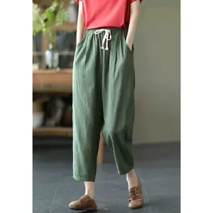 Celana Wanita kulot panjang dengan Tali Pinggang dan Saku Samping Nyaman untuk Sehari-hari