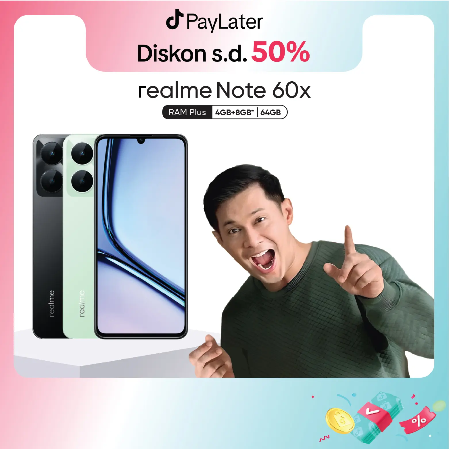 [AFDHALYUSMANN EXCLUSIVE] realme Note 60x 4GB+8GB*|64GB ArmorShel Protection | TÜV Rheinland | 8MP Camera| 48-month Fluency | IP64 Dust & Water Resistance