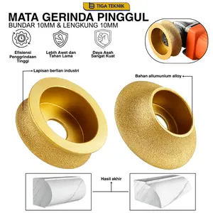 Mata Gerinda Pinggul Bevel Granit 10mm Bullnose Wheel untuk Finishing Rapi & Presisi Ukuran 74mm Diameter Luar 160g Diamond Coated