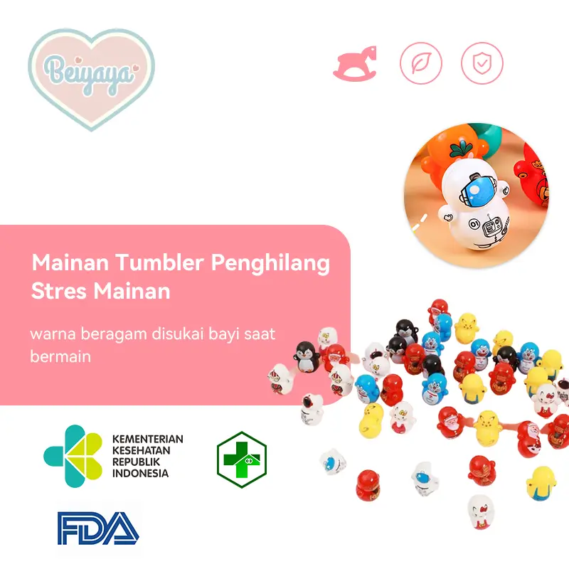 BEIYAYA Mainan Tumbler Bentuk Hewan - Karakter Boneka Tumbler Cumi-cumi - Mainan Bayi Lucu Ayunan Doraemon Pikachu - Boneka Ajaib Mini Tumbler Berbagai Motif - Mainan Melenting Karakter Roly Poly untuk Anak-Anak Toys M019