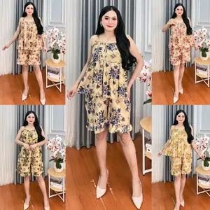 ONESET PENDEK NAGITA RAYON SANTUNG ADEM SETELAN BAJU PIYAMA TIDUR WANITA MOTIF SAUKIA LD 120