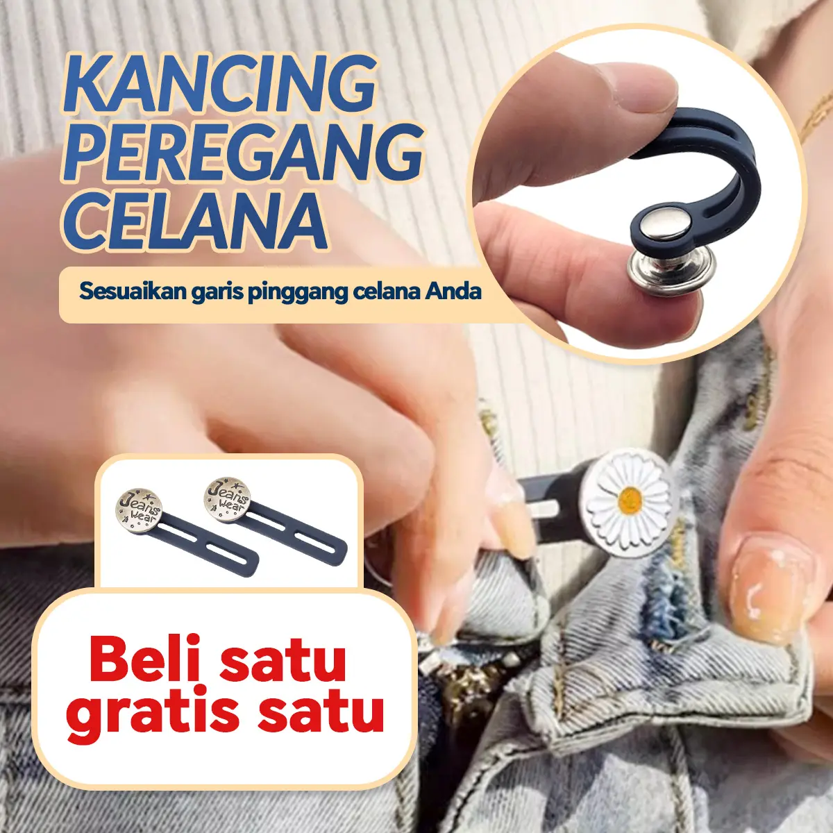 Artefak tombol ekspansi pinggang, tanpa jahitan, tanpa paku, gesper ekstensi, artefak ekstensi pinggang, tombol penyusut yang dapat dilepas dan disesuaikan.