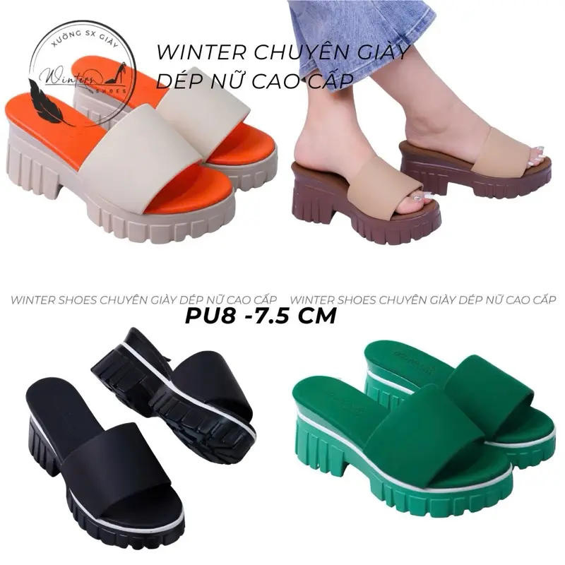 Dép cao bản ngang (Pu 7.5cm) 6 tông màu xinh xắn thời trang Shoes GiàY DéP Nhung Nữ