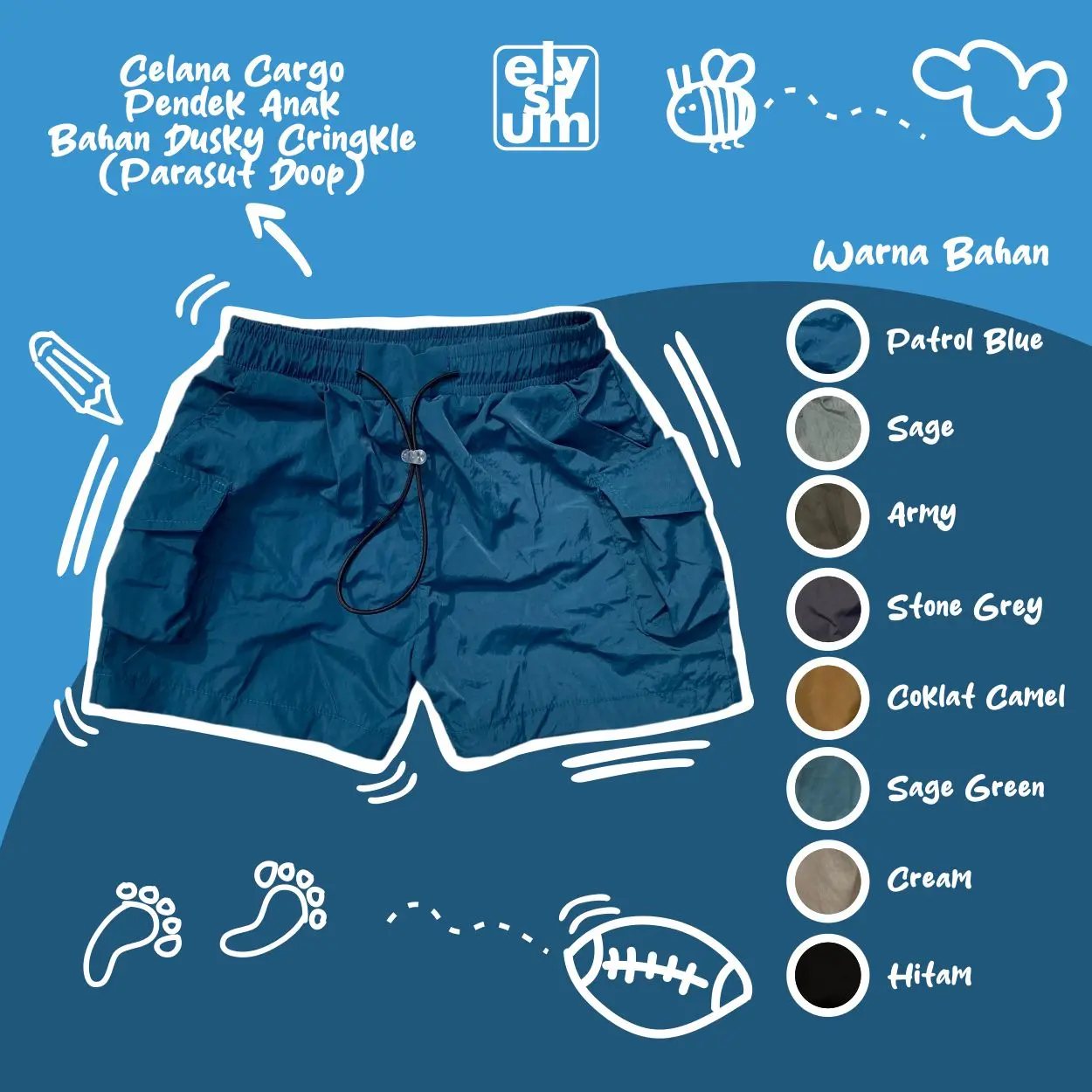Celana Cargo Anak ElysiumKidsWear Model Kekinian Bahan Dusky Cinkle Fashion Katun Laki-Laki Perempuan