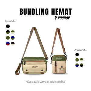 PUSHOP PAKET KOMBO HEMAT Tas Selempang Pria Wanita - Beli 1 Dapat 2 Tas Selempang Pria Slingbag RAZO Get Tas Mini Sling bag MOTTA Canvas Kanvas