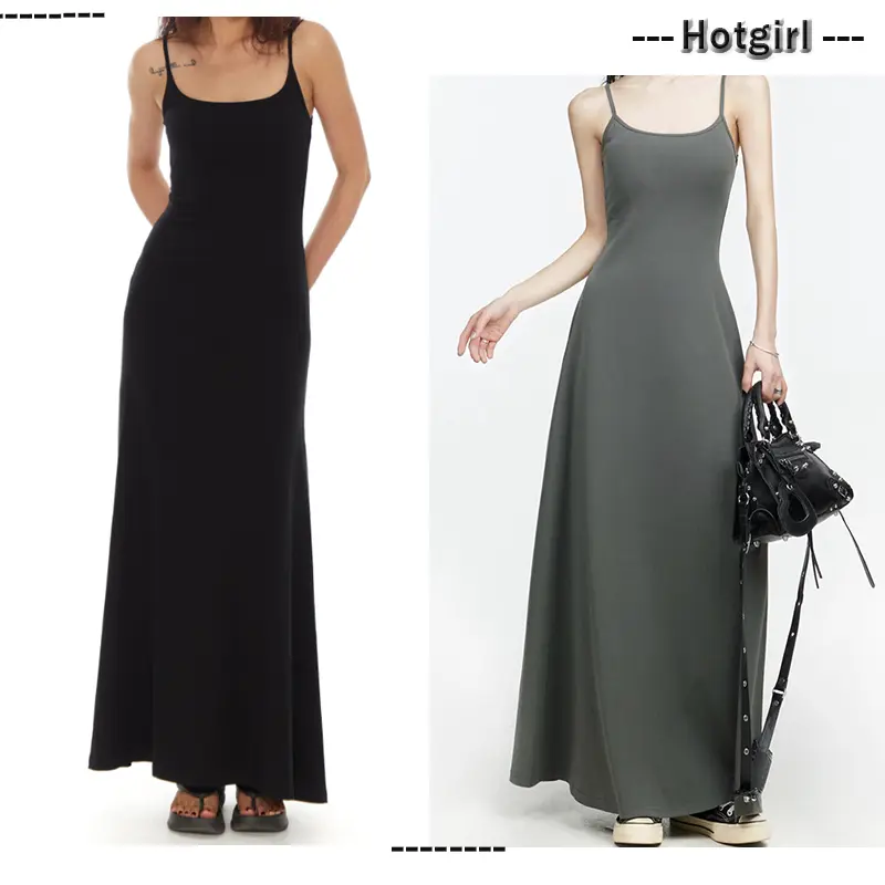 Hotgirl onedress women's black suspender long dress slim fit style