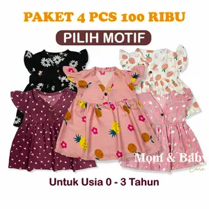 Paket Hemat 4 pcs ( PILIH MOTIF FULL OBRAS ) Dress Bayi Anak Perempuan Usia 0 - 3 Tahun | Baju Bayi Rayon Viscose Premium Parcel Bayi