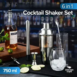 Paket 6 in 1 Bartender Drink Bar Set Cocktail Shaker Pengocok Minuman Stainless Steel