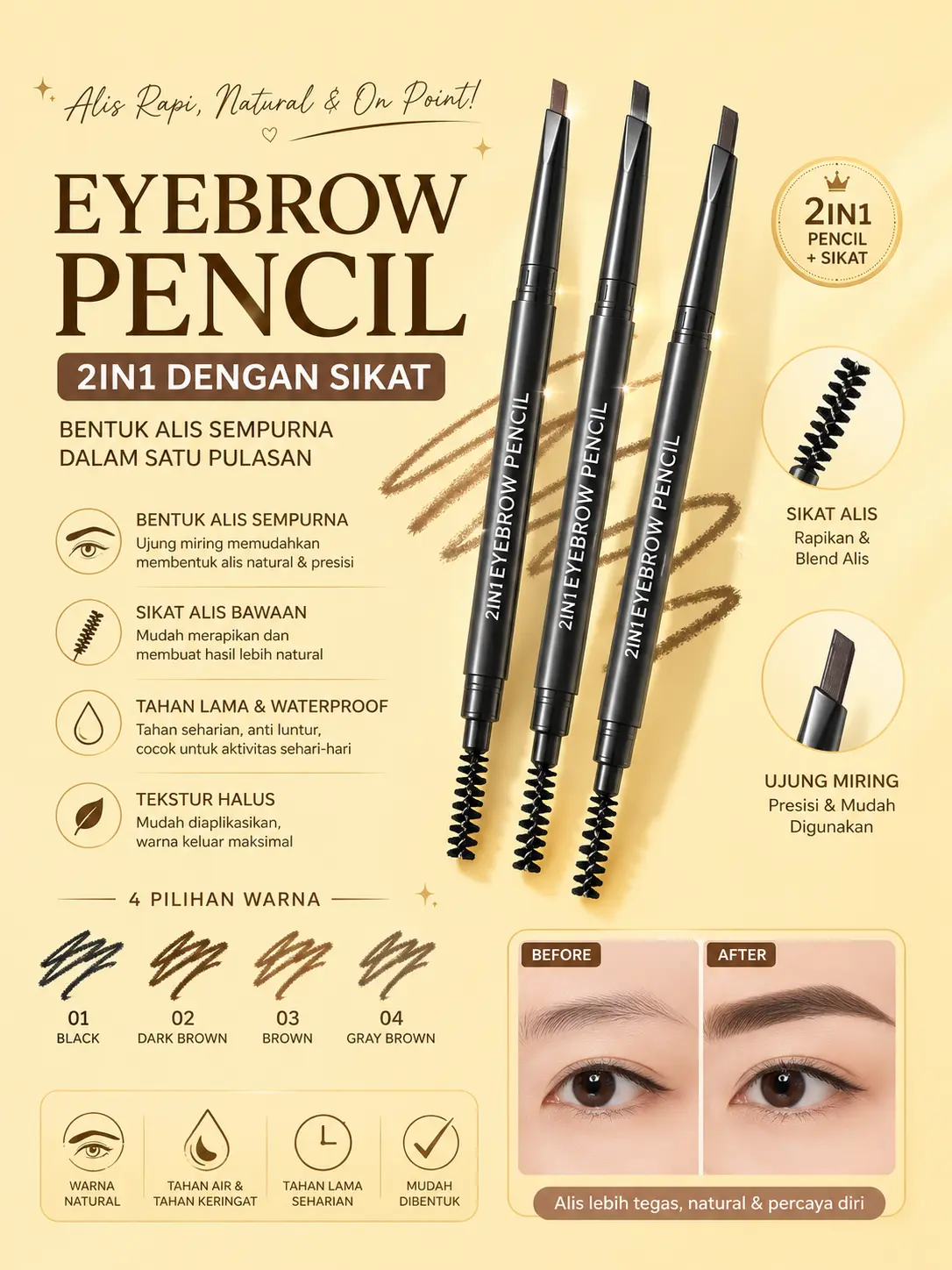 Eyebrow Pencil 2in1 dengan Sikat – Mudah Bentuk Alis Sempurna