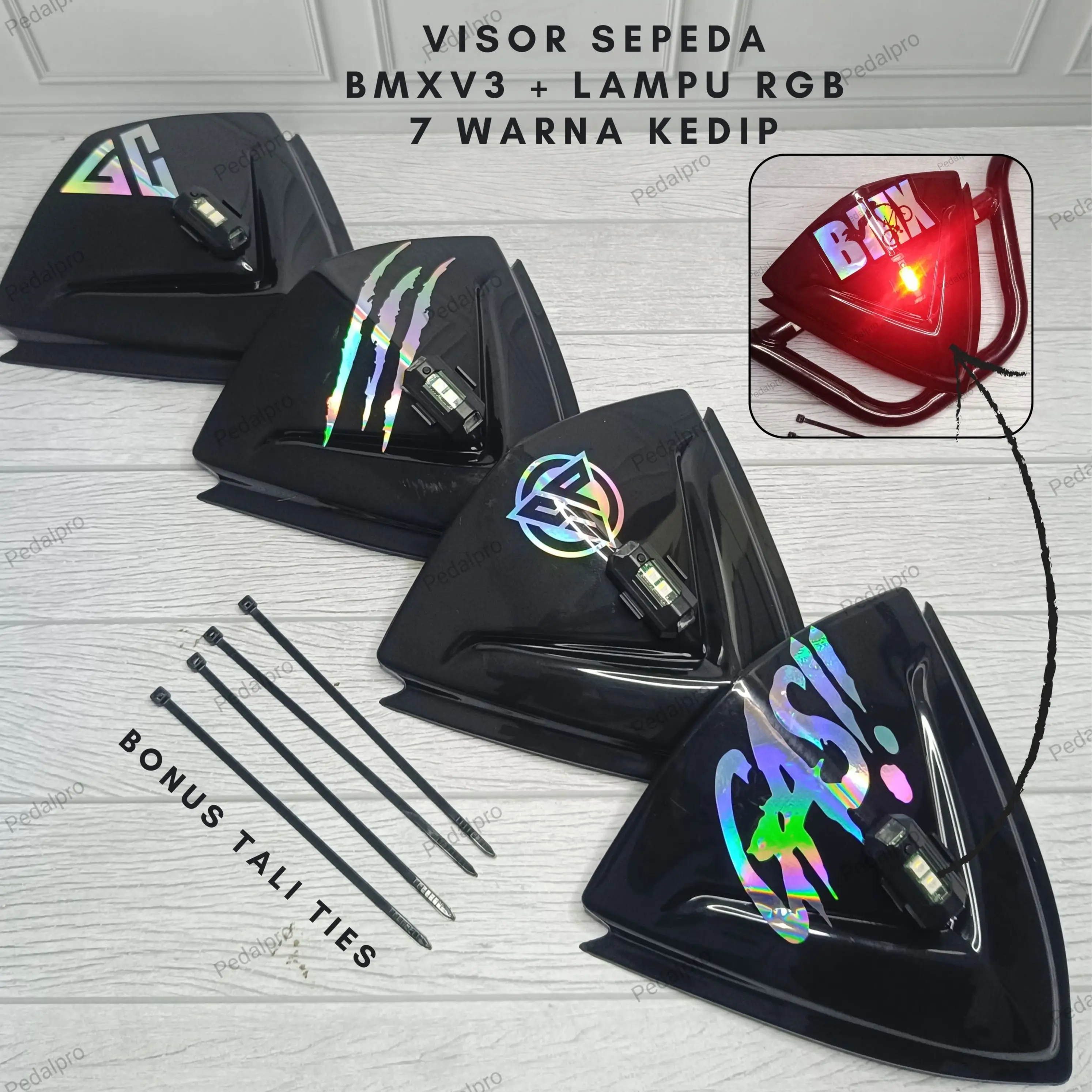 VISOR SEPEDA BMX V3 DENGAN LAMPU LED TEMPEL KEDAP KEDIP VARIASI MOTIF STIKER HOLOGRAM AKSESORIS SEPEDA BMX SEPEDA LIPAT SEPEDA LISTRIK SEPEDA GUNUNG BONUS LAMPU PESAWAT KEDIP