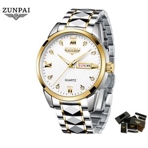 ZUNPAI Men's Watch Classic Business Dress Analog Quartz Stainless Steel Waterproof Luminous Date Diamond Men's Silver Watches for Men
