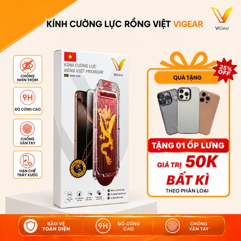 Kính Cường Lực Rồng Việt VIGEAR Dành Cho iPhone - Kính Cường Lực Có Khung tự…