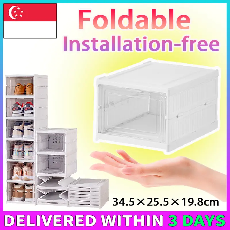 [SG Ready Stock] Foldable Shoe Box (3 Pcs/6 PCS Bundle) Installation Free Shoe Rack Storage Rack Shelf Storage box Organiser Cabinet Transparent