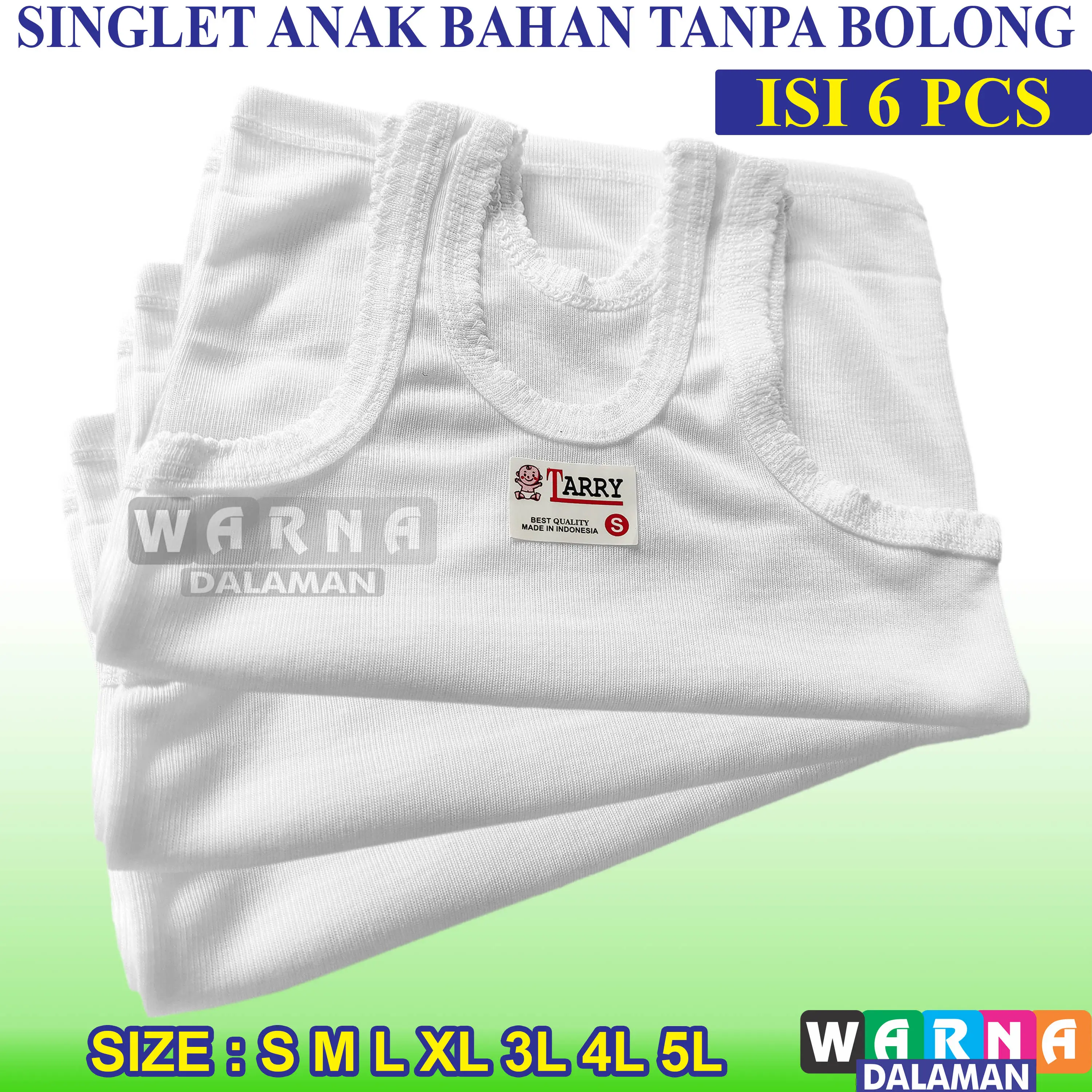 6 Pcs Singlet Putih Anak Cewek dan Cowok Usia 0 Sampai 12 Tahun WARNA DALAMAN Bahan Tanpa Bolong
