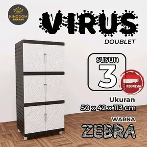 LEMARI MINIMALIS KINGDOM LEMARI VIRUS 3 SUSUN / ZEBRA / FUL KREM / LEMARI 2 PINTU