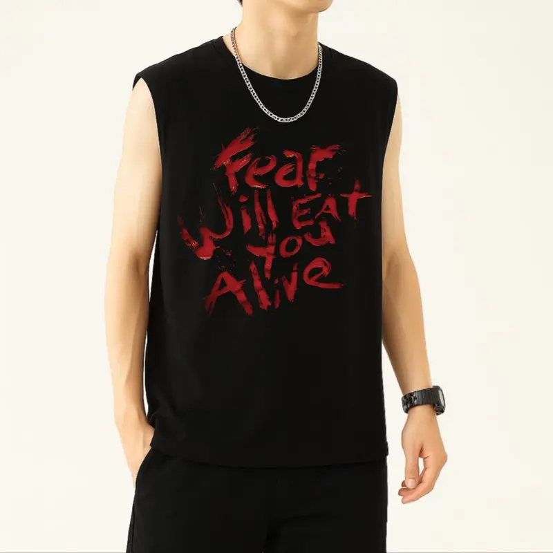Kaos Singlet Pria Atasan Gym Tank Top Dewasa Pakaian Pria Santai Terlaris Bahan Katun PE Combed Halus Lembut Sablon DTF Kilat Desain Unik Dibalik Kata Lelah Size M L XL XXL