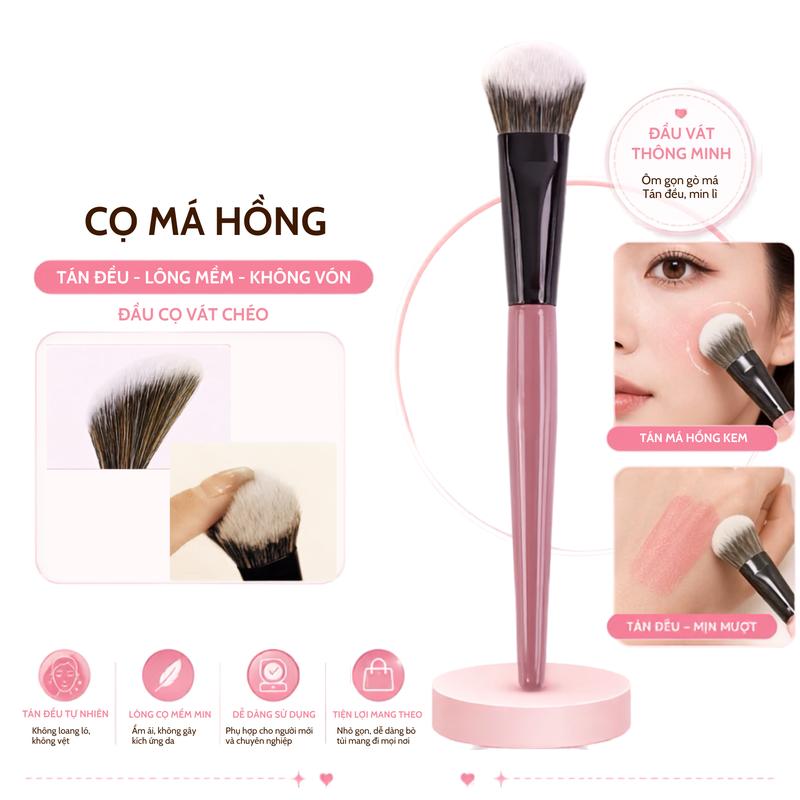 Cọ má hồng đầu vát, sử dụng cho má hồng kem, má hồng phấn, thiết kế ôm khuôn mặt, lông mềm (saihongshua)
