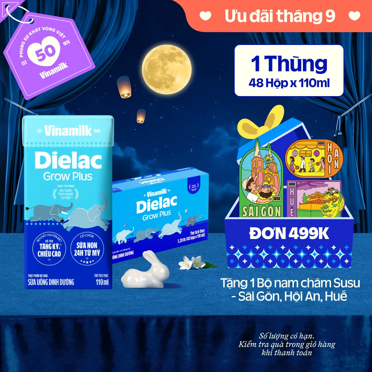 Thùng 48 hộp Sữa Non Vinamilk Dielac Grow Plus 110ml cho bé|Có thể nhận Bao Bì Cũ/Mới