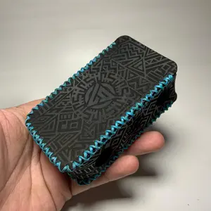 Leather Sleeve Trml T200 Engrave Aztec Hitam Benang Ice Blue