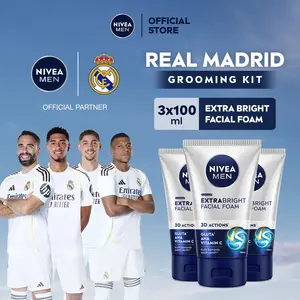 (PAKET HEMAT ISI 3) NIVEA MEN Facial Foam Extra Bright Facial Foam 100ml - Sabun cuci muka pria mencerahkan bintik hitam brightening kulit kusam facial wash wajah cerah membersihkan pori pori terdalam polusi debu kotoran - Glutathione, AHA, Vitamin C