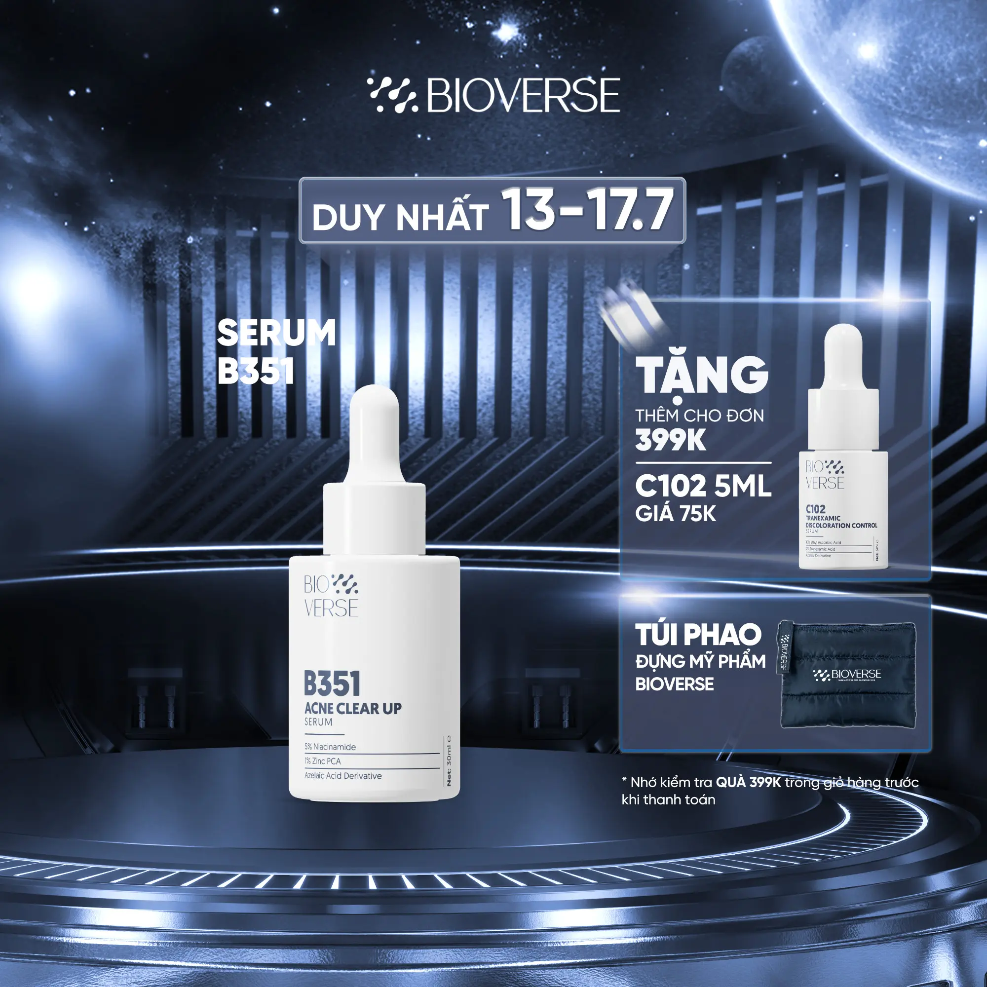 Tinh chất B351 Acne Clear Up Bioverse Hỗ Trợ Giảm Sưng Đỏ, Mờ Thâm Và Hỗ Trợ Kiểm Soát Dầu Thừa 30ml