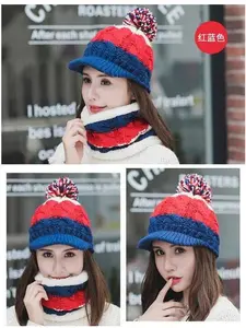 Bing Yuan Hao BING YUAN HAO XUAN Acrylic Warna ASLI Paket Topi Syal Wanita