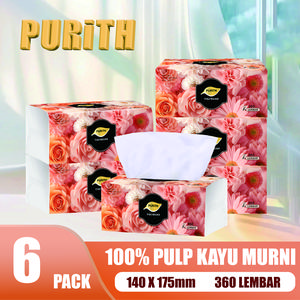【Produk Baru】6 pak, 360 lembar tissue wajah lembut dan nyaman dengan motif bunga mewah - PURITH