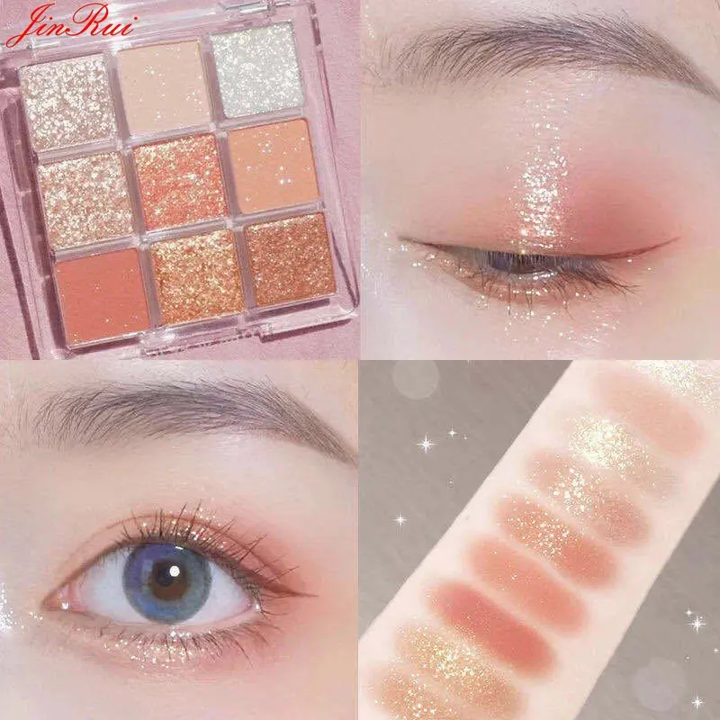9-Shade Long-Lasting Eyeshadow Palette with Matte, Glitter & Pearly Finishes for Versatile Daily to Glam Looks