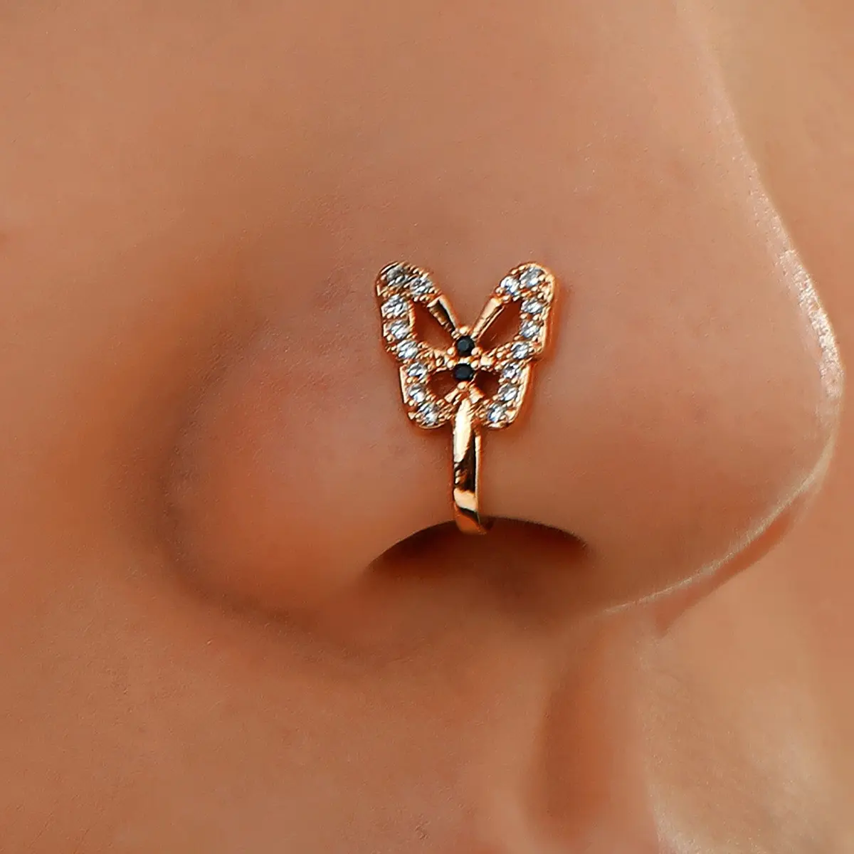 Personalized butterfly stainless steel nose clip micro diamond free piercing nose ring piercing jewelry gift ready stock