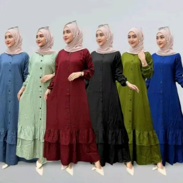 GAMIS FULL KANCING POLOS REMPEL BAWAH BY AJM COLLECTION - GAMIS TWILL ORI PREMIUM PEKALONGAN - GAMIS WANITA 2024 TERBARU-GAMIS KEKINIAN