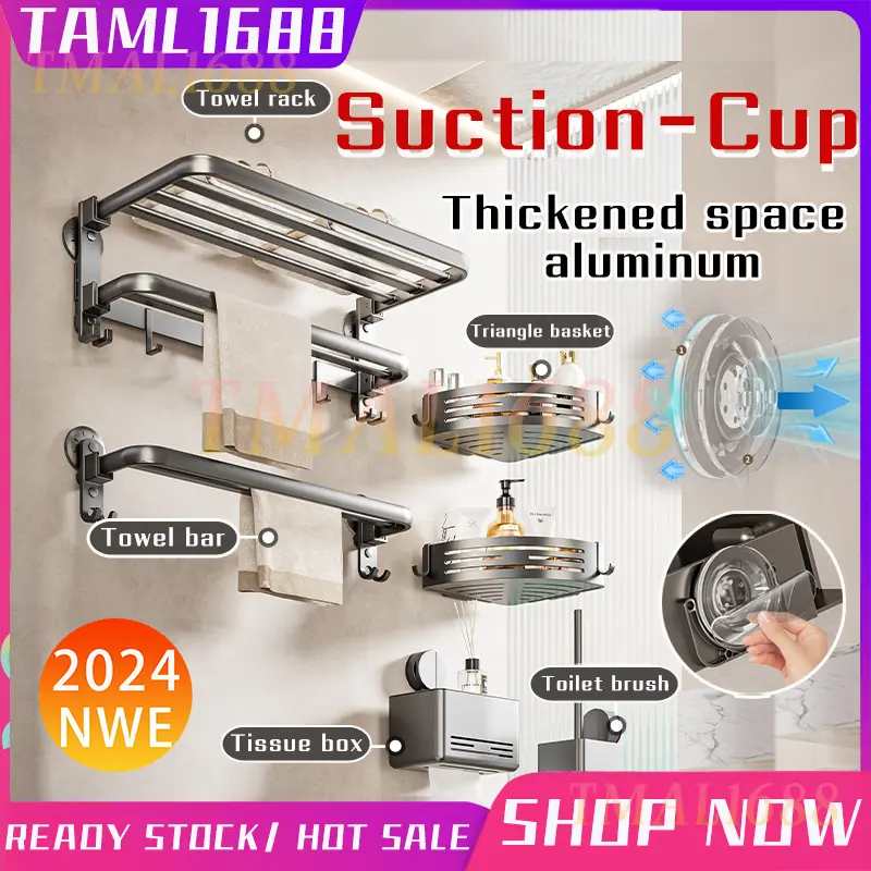 [SG Ready Stock] New Suction Cup NO Punching Bathroom Shelf Toilet Rack Accessories Bathroom Storage Corner Shelve