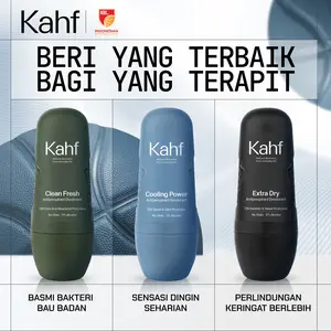 Kahf Deodorant Roll On Antiperspirant 45 ml - Deodoran Deo Pria Freshness All Day, 0% Alcohol, Easy Application, Anti Iritasi, Bebas Bau, Tahan Keringat, Wangi Seharian - Suitable for Daily Use