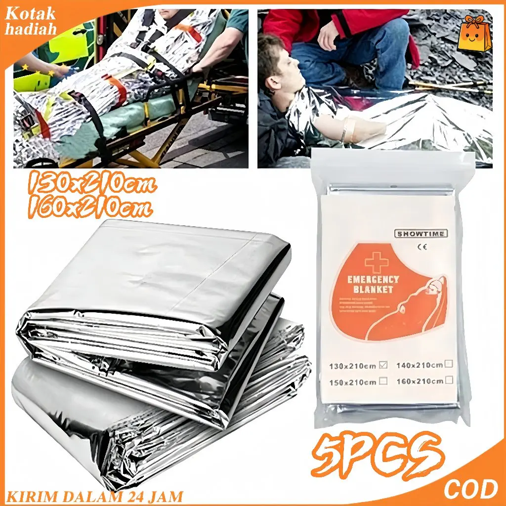5pcs/set Emergency Blanket 130 x 210 cm/160x210 cm Thermal Selimut Darurat untuk Traveling, Hiking, Camping