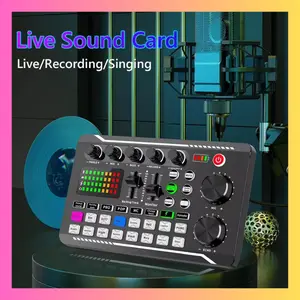 F998 Live Sound Card Audio Mixer Podcast, Sound Effects Board For Microphone Karaoke Black