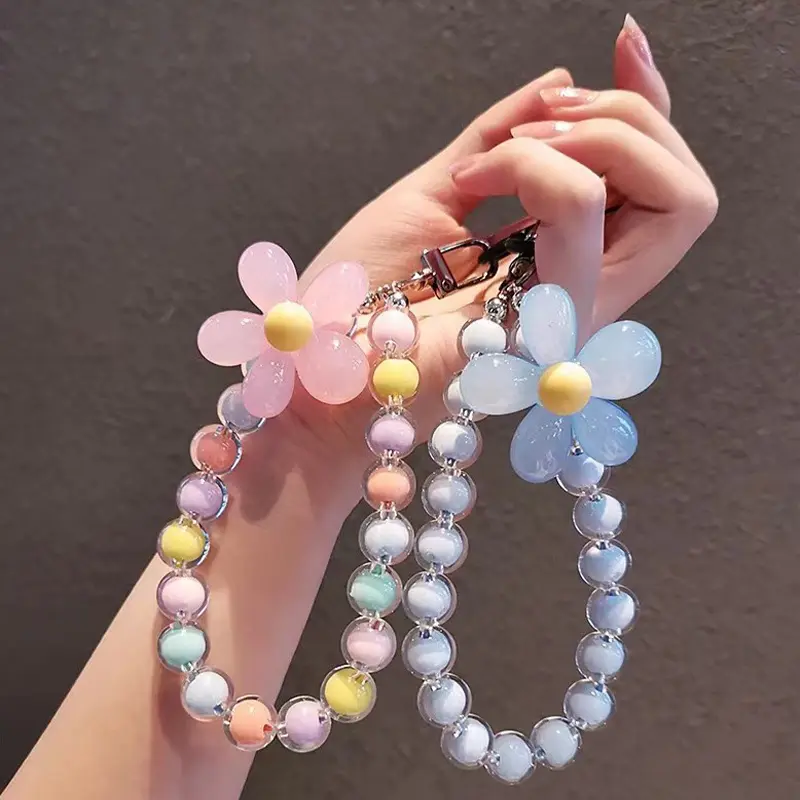 1pc Macaron-Colored Bead String Fashion Mobile Phone Lanyard Ins Style Handmade Beaded Anti-Lost Mobile Phone Chain
