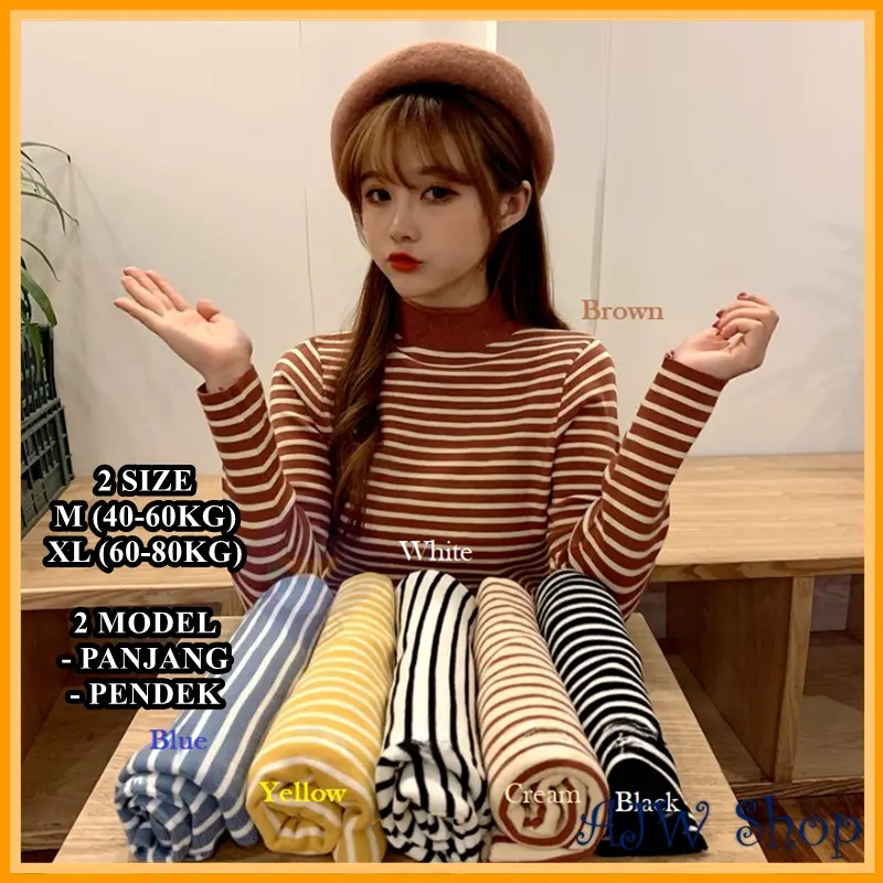AJW [TM] Inner Rajut Turtleneck Lengan Panjang Model Terbaru | Dalaman Hijab | Atasan Wanita Rajut | Baju Stripe Fit Tangan Panjang | Top High Knitwear