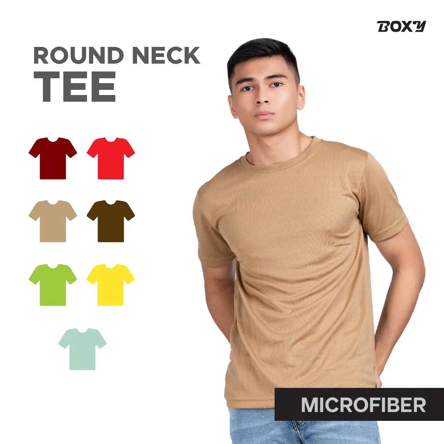 Boxy Microfiber Dri Fit Round Neck T-shirts for Unisex - Maroon / Red / Khaki / Dark Brown / Apple Green / Yellow / Cameo Green Menswear Top