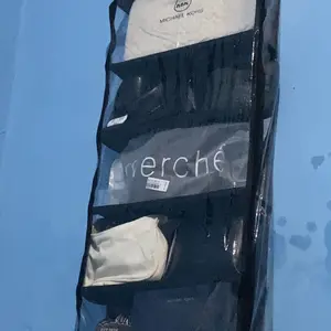 Rak Tas Gantung Motif Polos 6 Susun dengan Resleting dan Alas Karton Kuat