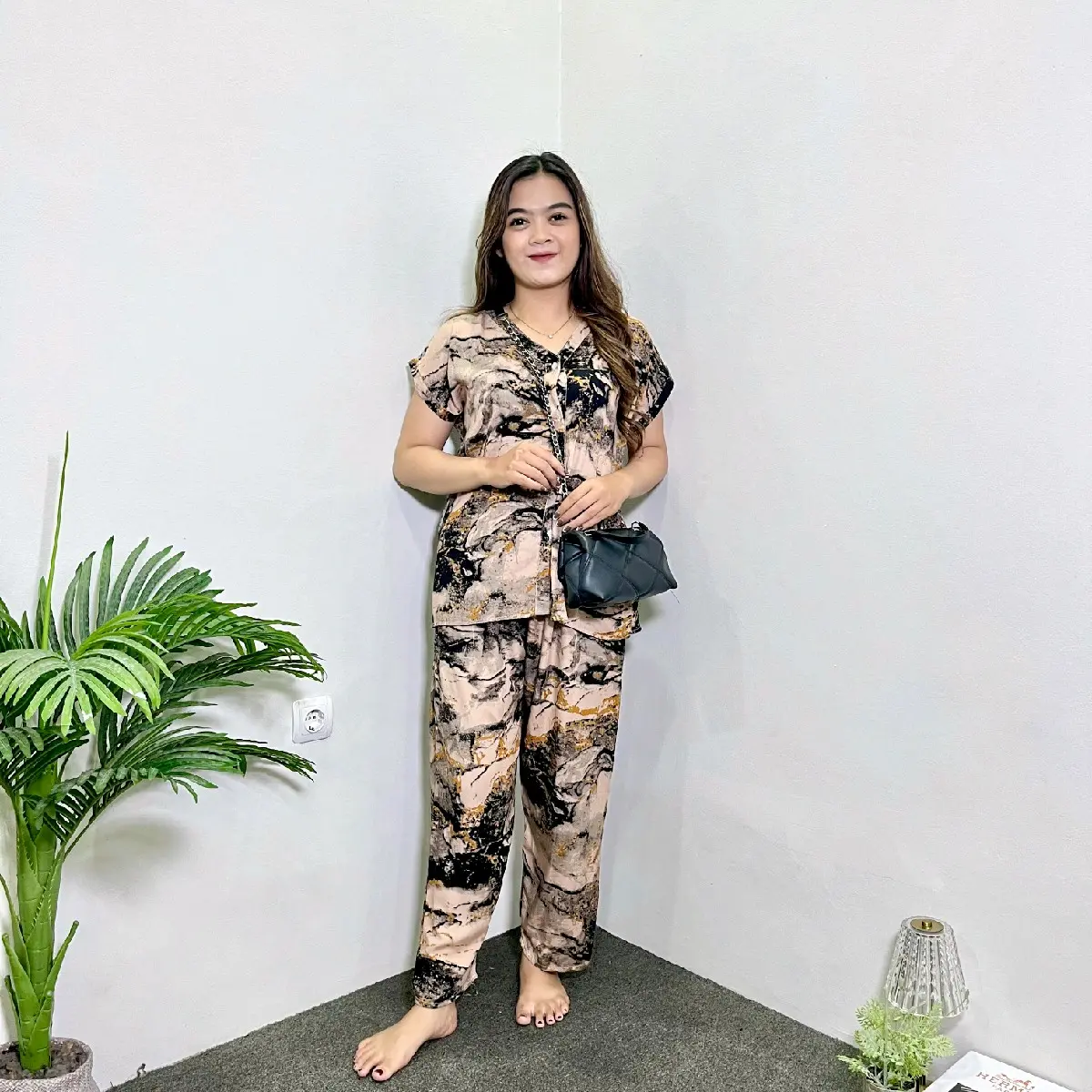 BABYDOLL V NECK PANJANG |  RAYON  KANCING