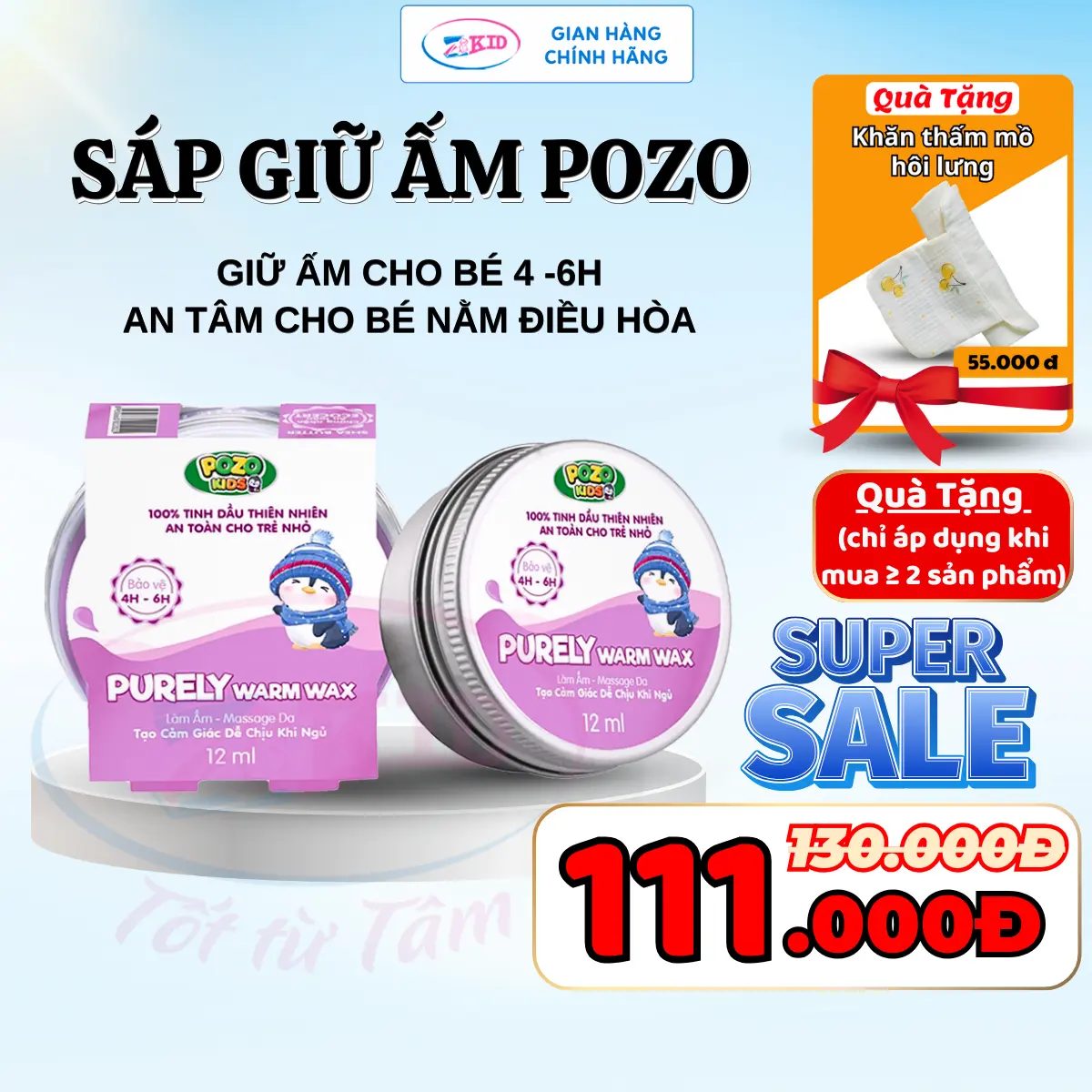 POZOKIDS - Sáp ấm điều hòa Pozokids - Sáp Giữ Ấm Cho Bé - Giữ Ấm - Hỗ Trợ Giảm Ho, Cảm - Giúp Bé Ngủ Ngon Hơn - Lọ 12ml