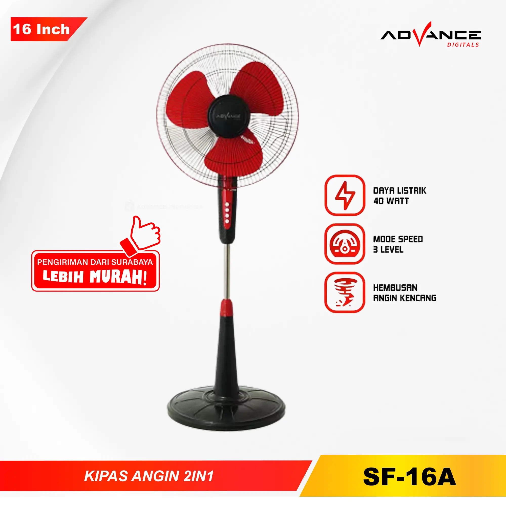 Advance Kipas Angin Berdiri Stand Fan 16" Advance SF-16A Fan Kipas Angin Stand 16inch Produksi Angin Kencang Garansi Resmi 1 Tahun mesin