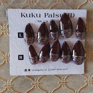 Kuku Palsu Mahogany Nail Art + Lem / Press On Nails Fake Nail Warna Mahogany For Wedding Pengantin Wisuda Handmade Cantik Vol B2